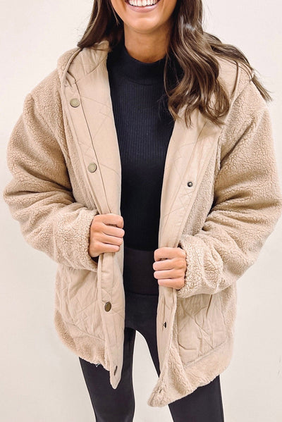 Khaki Double Wear Reversible Fleece Puffer Jacket-Outerwear-MomFashion