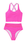 Rose Scalloped Criss Cross High Waist Bikini-Swimwear-MomFashion