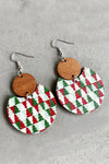 Dark Green Christmas Checker Graphic Wooden Earrings-Accessories-MomFashion