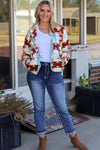 Fiery Red Western Aztec Buttoned Zipper Pockets Fleece Jacket-Outerwear-MomFashion