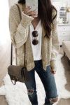 Apricot Chunky Waffle Knit Oversized Collar Cardigan-Tops-MomFashion