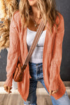 Ribbed Trim Eyelet Cable Knit Cardigan-Tops-MomFashion