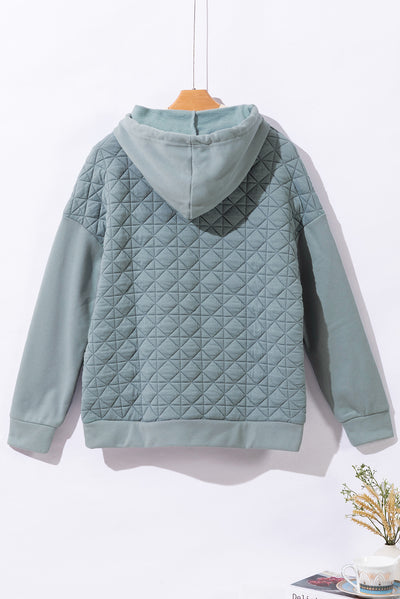 Light Grey Drop Shoulder Quilted Patchwork Kangaroo Pocket Hoodie-Tops-MomFashion