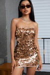 Gold Strapless Bodycon Mini Sequin Dress-Dresses-MomFashion