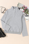 Light Grey Textured Knit Buttoned Kangaroo Pocket Sweatshirt-Tops-MomFashion