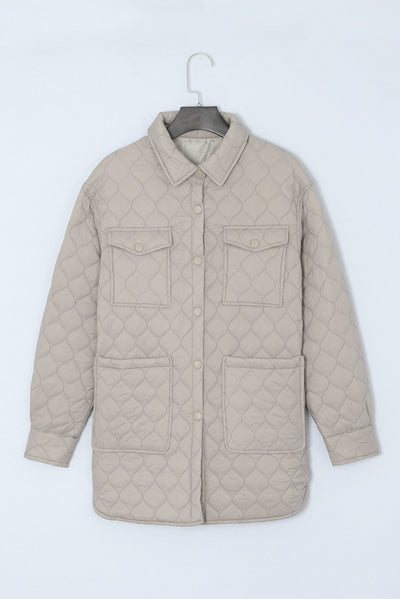 Beige 4 Big Pockets Quilted Button Down Puffer Coat-Outerwear-MomFashion