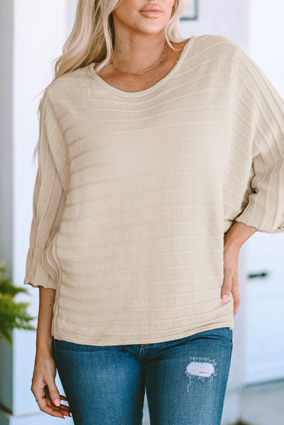 Apricot Exposed Seam Ribbed Knit Dolman Sweater-Tops-MomFashion