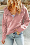 Pink Quarter Zip Kangaroo Pocket Hoodie-Tops-MomFashion