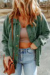 Green Vintage Washed Flap Pocket Button Shacket-Outerwear-MomFashion