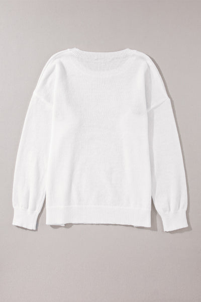 White Holly Jolly Round Neck Casual Sweater-Tops-MomFashion