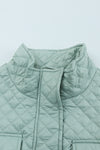 Green Quilted Pocketed Zip-up Cropped Jacket-Outerwear-MomFashion