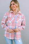 Pink Plaid Flap Pocket Flannel Shacket-Outerwear-MomFashion