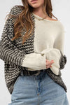 Black Neutral Colorblock Tie Back Sweater-Tops-MomFashion