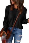 Black Solid Color Patchwork Long Sleeve Top-Tops-MomFashion