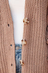 Khaki Buttoned Front Drop Shoulder Knitted Cardigan-Tops-MomFashion