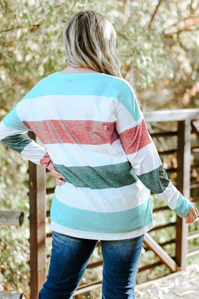 Green Plus Size Colorblock Pullover Top-Plus Size-MomFashion