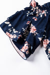 Blue Ruffle Off Shoulder Flounce Sleeve Floral Blouse-Tops-MomFashion