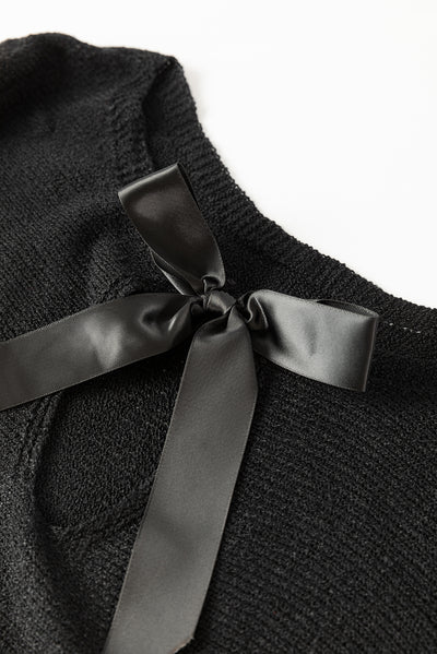 Black Ribbon Bow Knot Dolman Sleeve Sweater-Tops-MomFashion