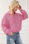 Pink Mineral Wash Crinkle Textured Chest Pockets Shirt-Tops-MomFashion