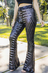 Black Sequin Wide Leg Pants-Bottoms-MomFashion