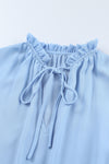 Light Blue V Neck Long Sleeve Ruffle Tiered Mini Dress-Dresses-MomFashion