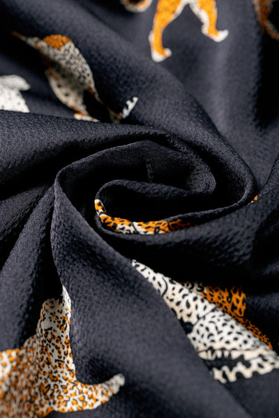 Black Plus Size Cheetah Print Puff Sleeve Ruffle Mini Dress-Plus Size-MomFashion