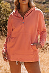 Orange Batwing Sleeve Pocketed Henley Hoodie-Tops-MomFashion