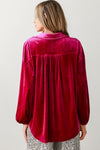 Pitaya Pink Buttoned V Neck Chest Pocket Velvet Shirt-Tops/Blouses & Shirts-MomFashion