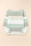 Green Color Block Ribbed Long Sleeve Top with Pocket-Tops-MomFashion