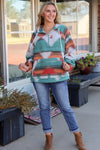 Multicolor Aztec Print Zipped Split Neck Hoodie-Tops-MomFashion