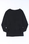 Black Solid Color Patchwork Long Sleeve Top-Tops-MomFashion