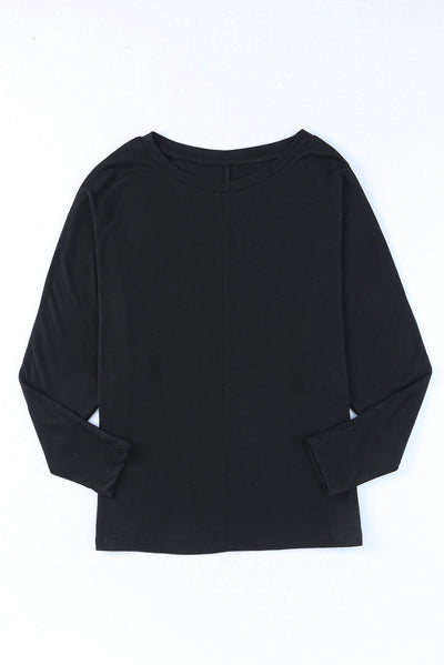 Black Solid Color Patchwork Long Sleeve Top-Tops-MomFashion