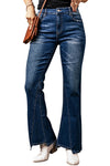 Sky Blue Medium Wash High Rise Flare Jeans-Bottoms-MomFashion