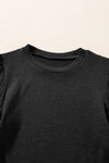 Black Contrast Ribbed Bishop Sleeve Top-Tops-MomFashion