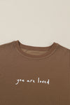 Khaki You Are Loved Print Corduroy Sweatshirt-Tops-MomFashion