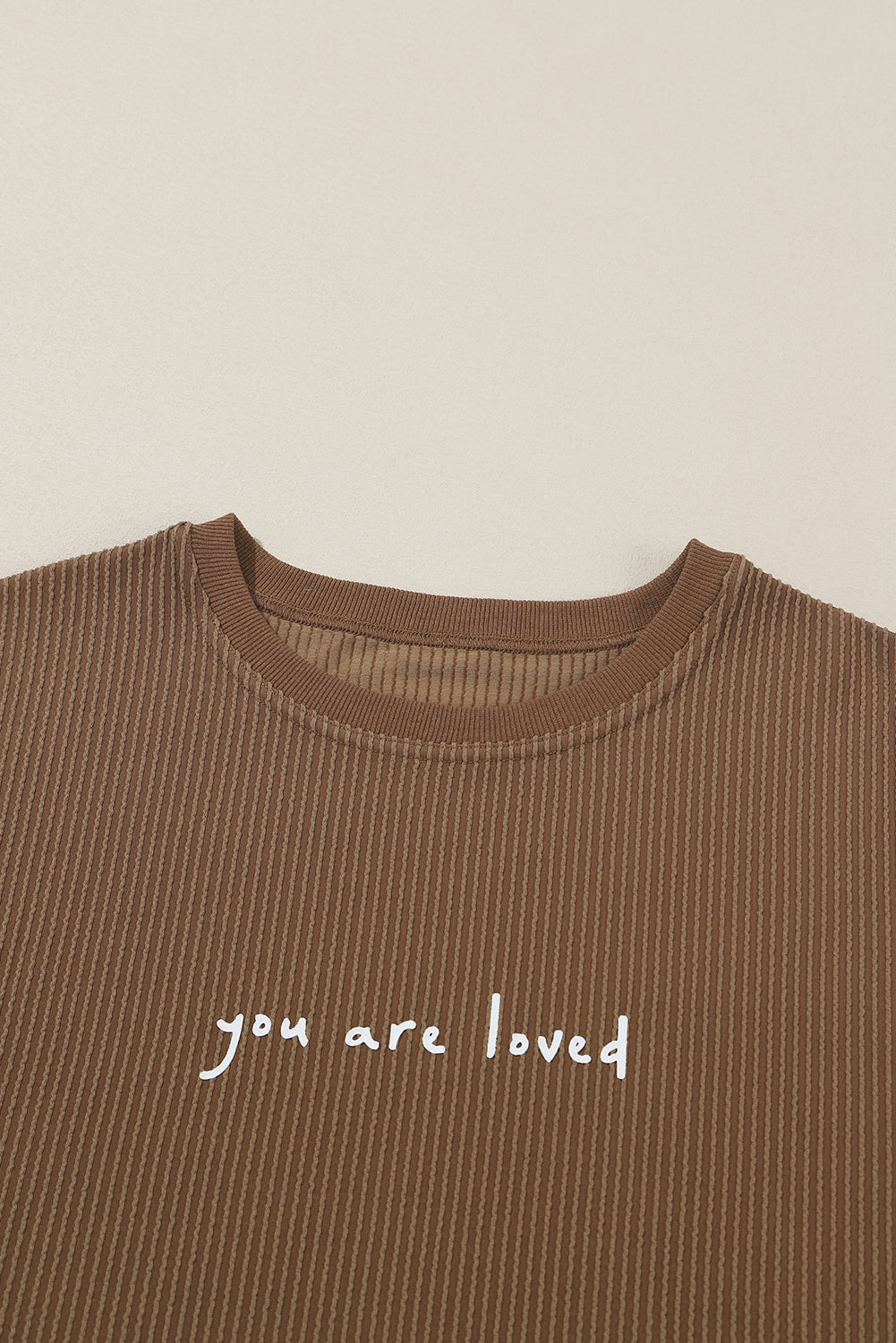Khaki You Are Loved Print Corduroy Sweatshirt-Tops-MomFashion