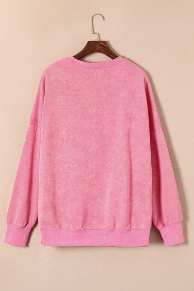 Pink Drop Shoulder Ribbed Trim Oversized Sweatshirt-Tops-MomFashion