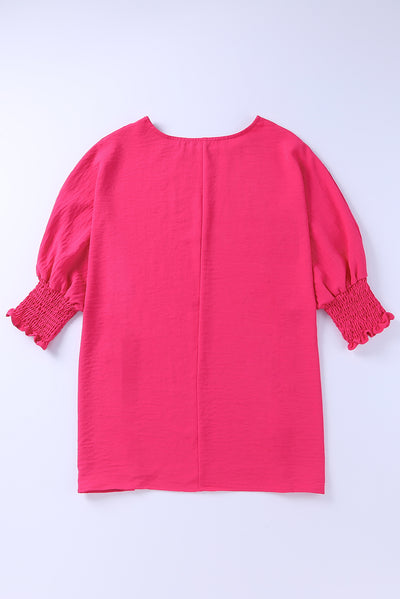 Rose Smocked Wrist Shift Top-Tops-MomFashion