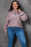 Plus Size Textured Knit Zip Neck Pullover-Plus Size-MomFashion