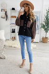 Black Contrast Leopard Denim Jacket-Outerwear-MomFashion