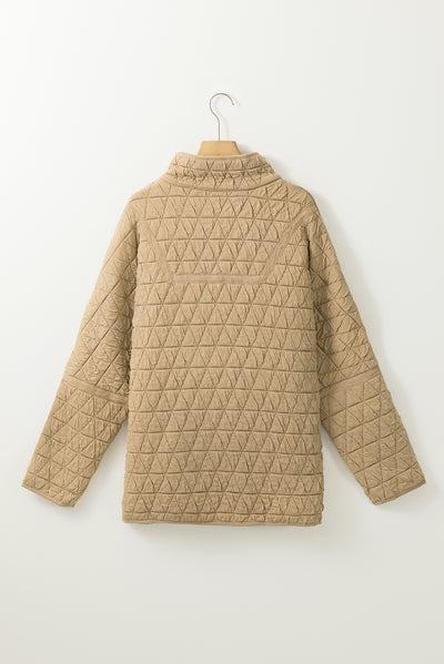 Khaki Quilted Button Front Funnel Neck Jacket-Outerwear-MomFashion