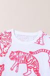 Bright White Pink Animal Print Pullover Sweatshirt-Tops-MomFashion