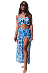 Sky Blue Tropical Ruffle Bikini High Waisted Swimsuit with Sarong-Swimwear-MomFashion