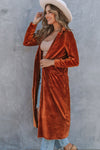 Brown Retro Velvet Long Sleeve Pocket Coat-Outerwear-MomFashion