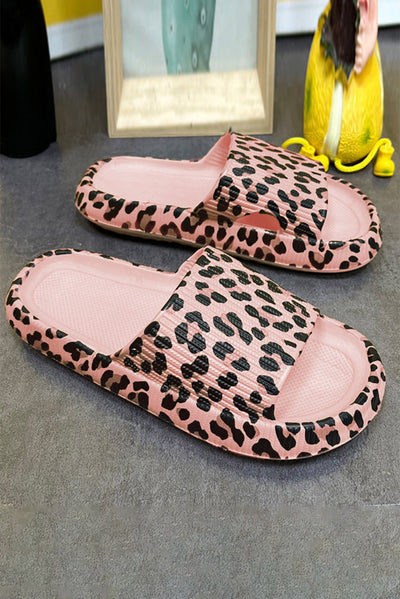 Pink Leopard Print Thick Sole Slip On Slippers-Shoes & Bags-MomFashion