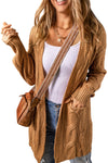 Khaki Ribbed Trim Eyelet Cable Knit Cardigan-Tops-MomFashion