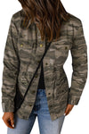 Green Camo Print Multi Pockets Button-up Jacket-Outerwear-MomFashion