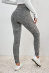 Gray Wide Waistband Ribbed Textured Knit Leggings-Bottoms-MomFashion