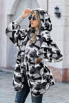 Gray Camo Print Soft Fleece Hooded Open Front Coat-Outerwear-MomFashion