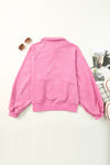 Pink Washed Snap Buttons Lantern Sleeve Pullover Sweatshirt-Tops-MomFashion